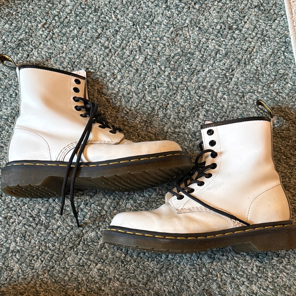 Dr. Martens White Ankle Boots with Black Laces